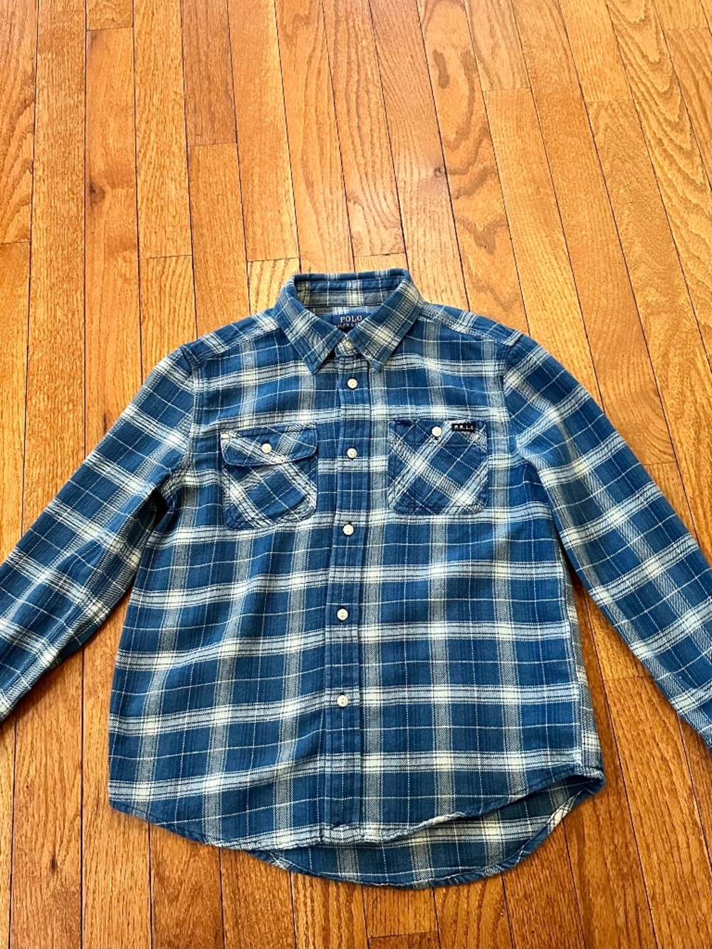 Polo Ralph Lauren Boys Blue Plaid Flannel Button Down Shirt Long Sleeve Size 7